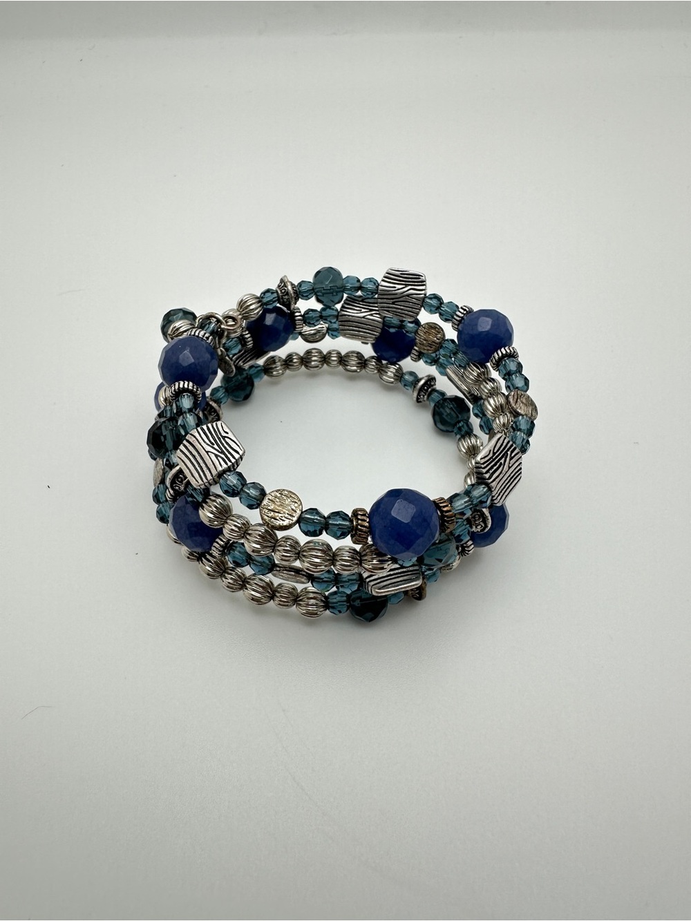 Beaded Multi-Strand Blue Crystal Wrap Bracelet